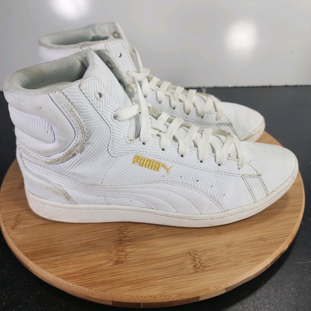 Womens Puma Vikky High Sz 9 009748 White Leather Basketball Sneakers Shoes